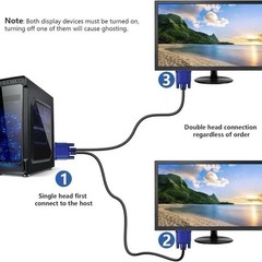 VGA/SVGA 1:2 Splitter Cable VGA Male D-Sub to Dual VGA Male about 8 in longBlack
