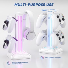 KDD White RGB Headset Stand with 9 Modes & Detachable Controller Holder for Desk