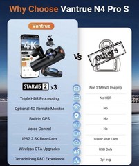Vantrue N4 Pro S (N4 Pro S) 3 Channel Dashcam 4K + 1080P + 2.5K Optional LTE