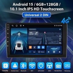6GB+128GB QLED 10.1″ 2DIN Car Stereo Radio Carplay Android 15 8-core Navi WIFI