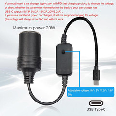 USB C Male to 12V Cigarette Socket, USB to Car Cigarette Lighter Socket Converte