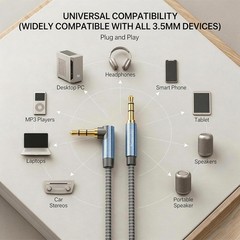 AUX Cord 10ft/3M,3.5mm Stereo Audio Cable 90 Degree 3.5mm Male to Male Stereo…