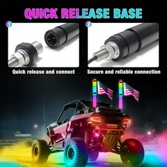 2x 1~4FT Thick LED Whip Spiral Chasing RGB Fat Whip Light For Can Am Polaris RZR