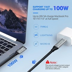 DCHAV 1.5ft 90 Degree USB C Cable 100W 4K Video Output Fast Charging 10Gbps Data