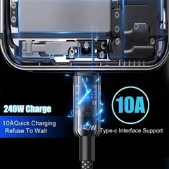 0.25/1/1.5/2M 240W Nylon USB C PD Super Fast Charging Data Cable with
