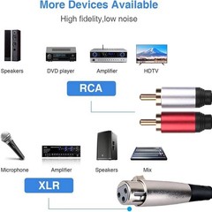XLR to RCA Splitter Cable 3Pin XLR Female to Dual RCA Male Audio Patch Cord