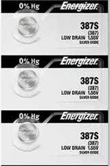 3 Energizer 387S Low-Drain 1.55V Silver-Oxide Button Cell Battery-Accutron