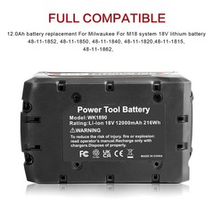 2P For Milwaukee for M18 Lithium Ion 12.0Ah Extended Capacity Battery 48-11-1860