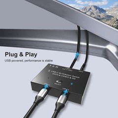 USB–Bi-Direction Switch MST 1 to 2 Hub Video Data PD 8K30hz 100W 10Gbps