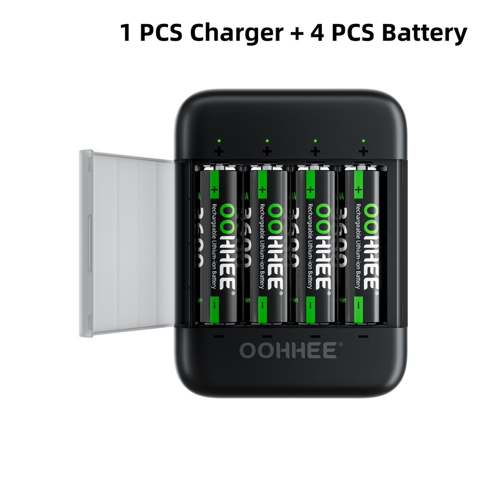 OOHHEE 4/8/12/16x AA 3600mWh Rechargeable Lithium Batteries 1.5V Charging Box