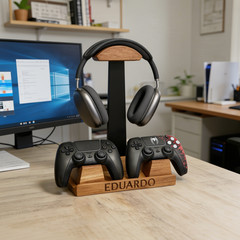 Walnut Headphone Stand Wood Headset Stand for Desk Universal Headphone Holder