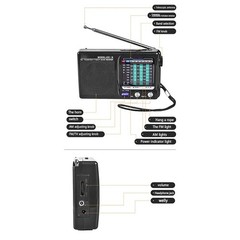 PORTABLE 9 BAND WORLD RECEIVER FM(TV)/AM/SW1-7 MULTIBAND RADIO RECEIVER KK-9