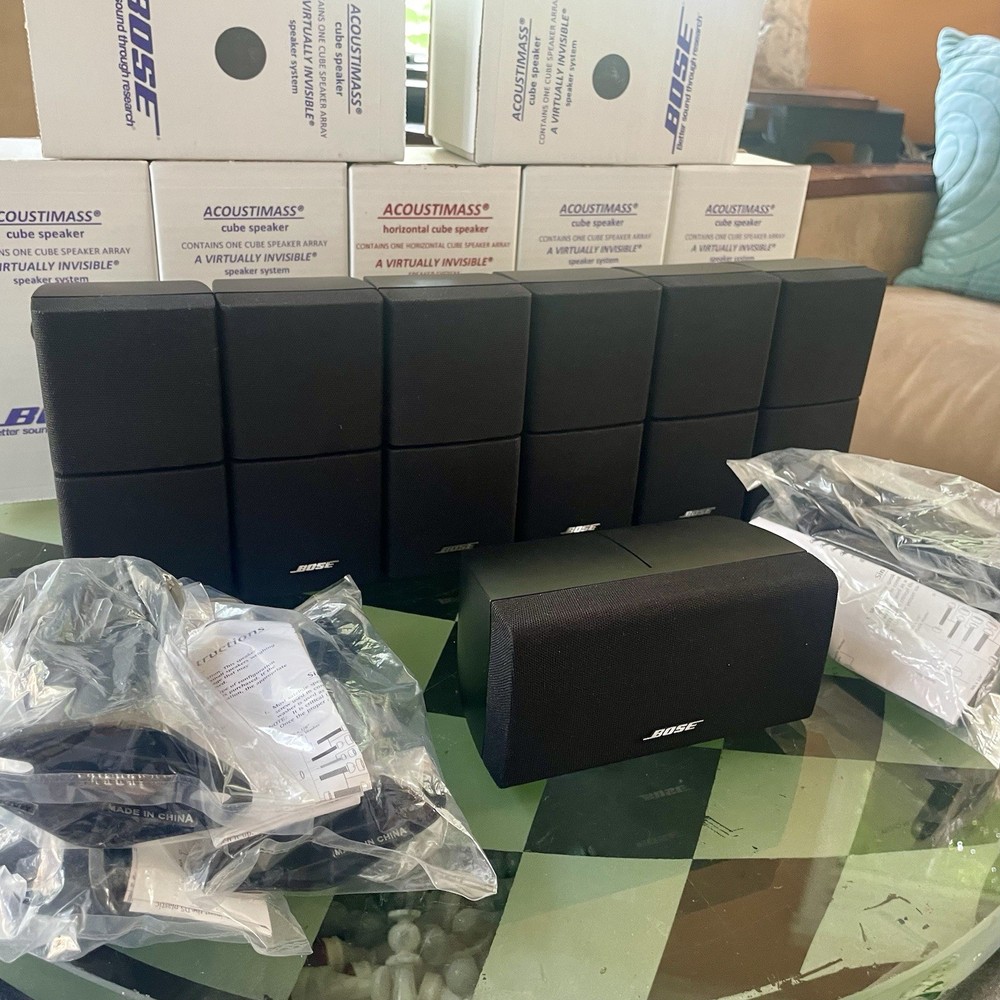 7 Mint Bose Double Cube DoubleShot Speakers 1 Center + 6 Surround Black & Mounts