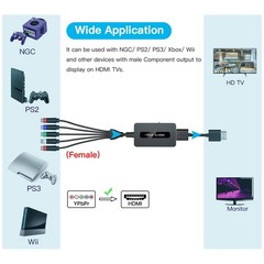 1080P Component to HDMI Adapter for PS2, Wii, Xbox – YPbPr Converter Cable