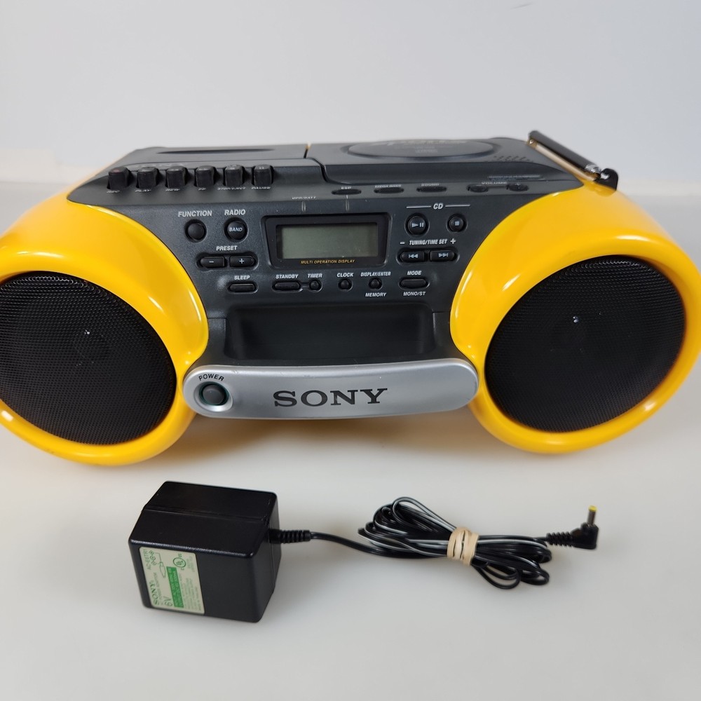 Sony CFD-980 ESP Sports Water Resistant Boombox CD Cassette AM/FM Yellow TESTED