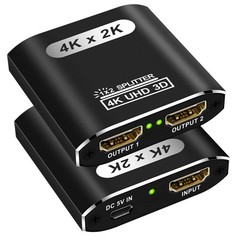 HDMI Splitter 1 In 2 Out – Aluminum 4K Signal V1.4 Powered HDCP Bypass Supports*