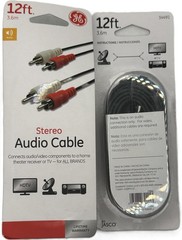 2-Pack GE 12ft RCA Audio Cable 2-RCA Male to Male Color Coded Black 34491