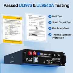 ECO-WORTHY 5120Wh 48V 100AH LiFePO4 Lithium Battery UL1973& UL9540A& CEC Listed.