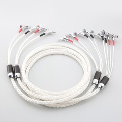 Pair Silver Plated 8N OCC Bi-wire HiFi Speaker Cable Banana Loudspeaker Cord