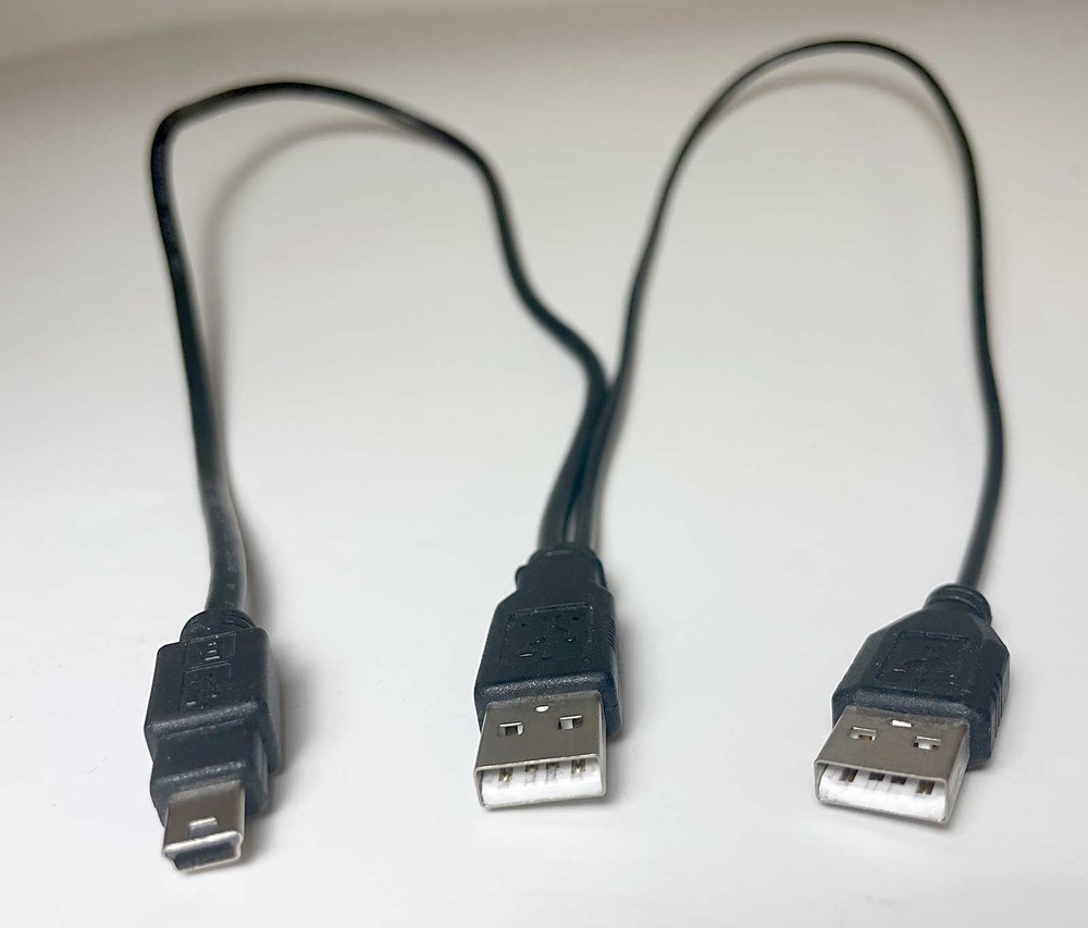 USB Dual Power For Y Shape 2x Type A- Mini B Cable, 18″