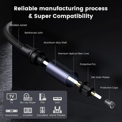 Toslink Audio Cable, 3FT/1M Optical Male to Male Cable, Digital Optical Cable Ex