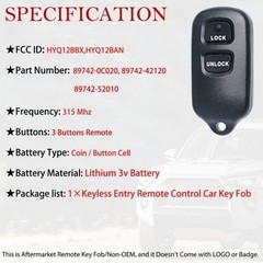 Key Fob Remote Replacement Fits for 4Runner 1999-2009/XB 2004-2007/HIGHLANDER 20