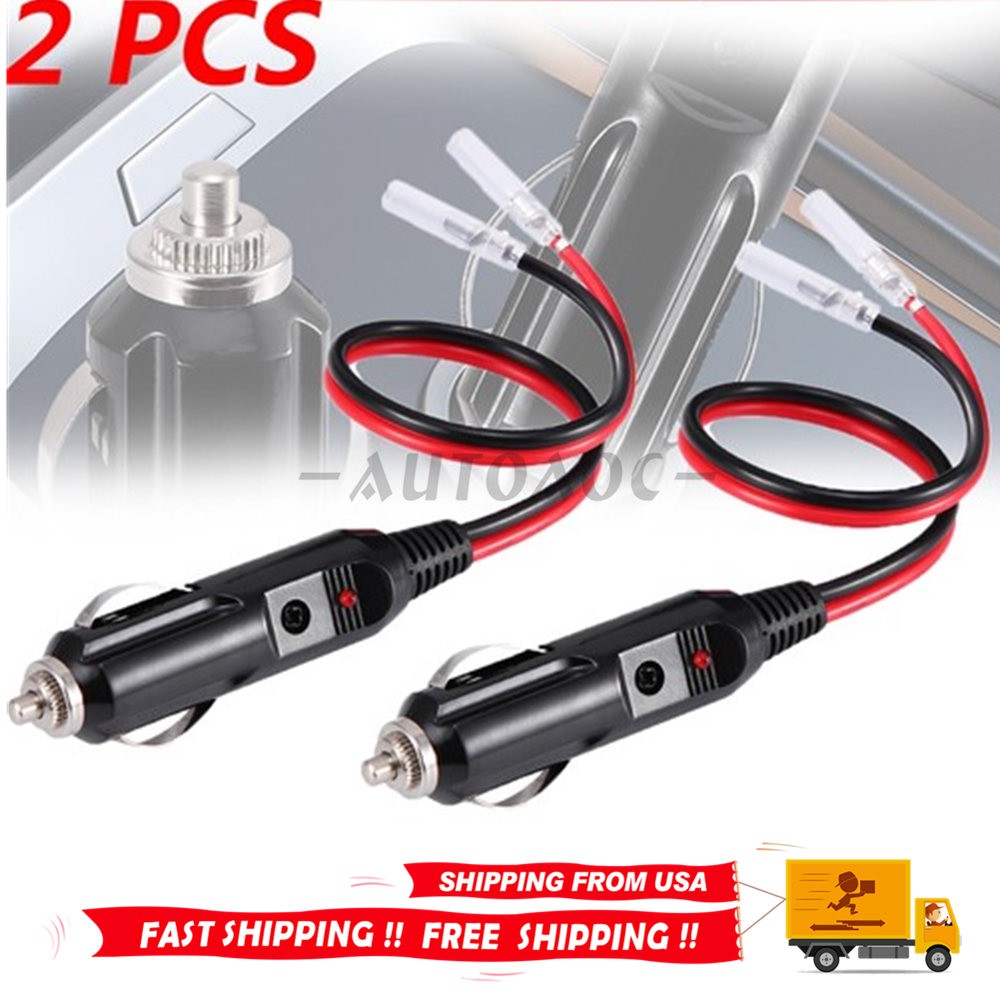 2Pcs Fused Male Car Cigarette Lighter Socket Plug Connector Cable Leads 12V~24V