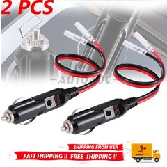 2Pcs Fused Male Car Cigarette Lighter Socket Plug Connector Cable Leads 12V~24V