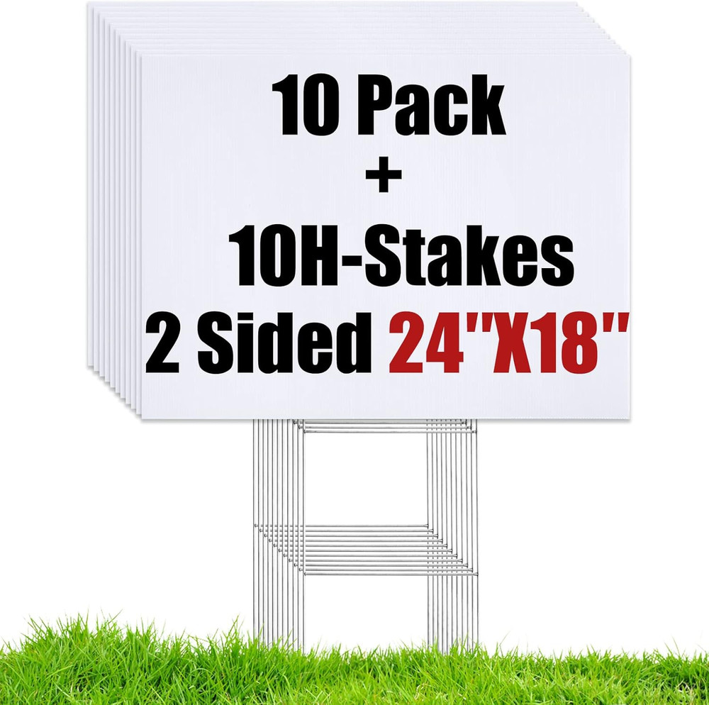 10 Large Blank Yard Signs with Stakes 18 x 24″,Corrugated Plastic Lawn Sign kit