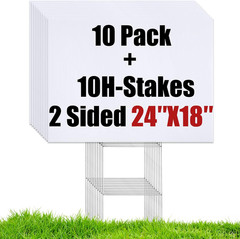 10 Large Blank Yard Signs with Stakes 18 x 24″,Corrugated Plastic Lawn Sign kit