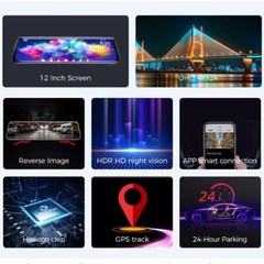 4K 12″ Dash Cam Mirror GPS WiFi Voice Control Car Rear View Backup Dual Camera