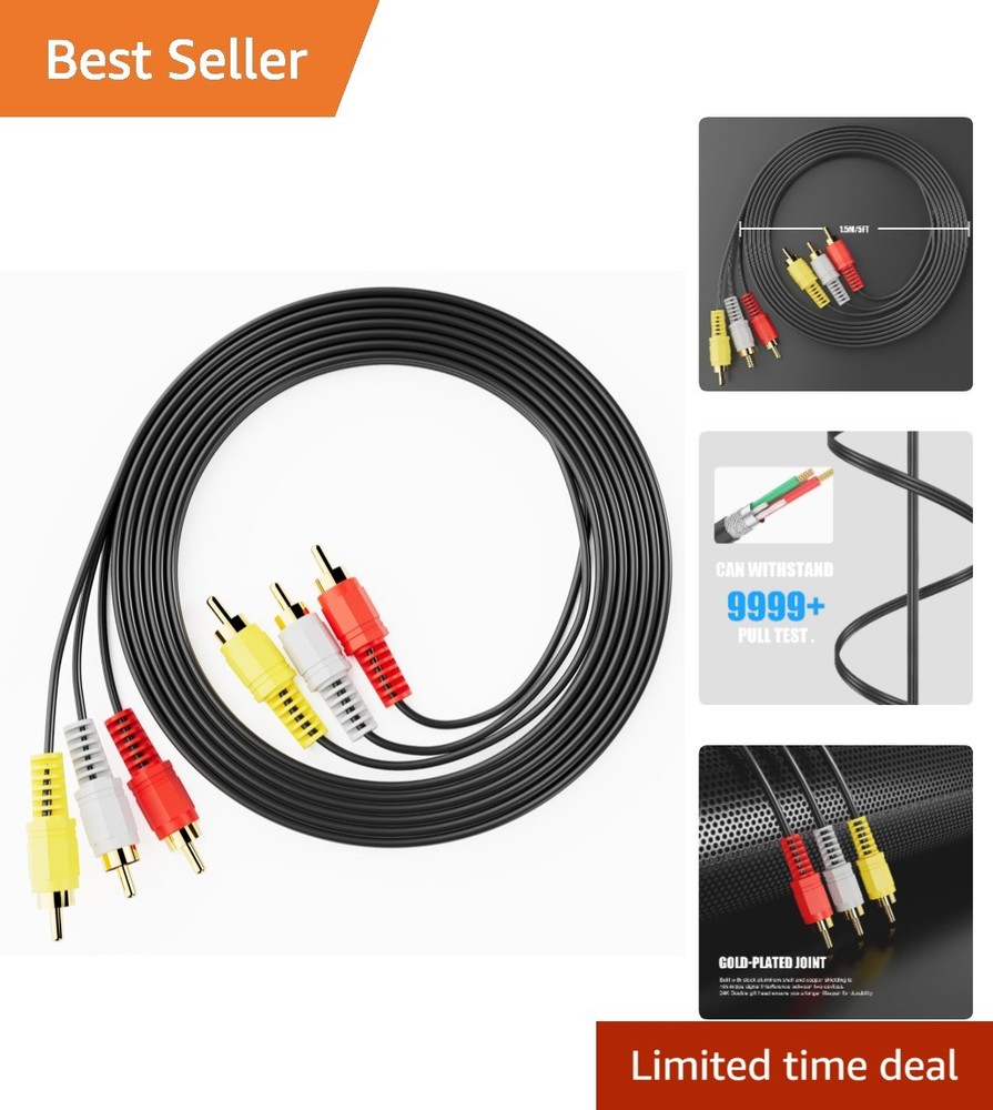 RCA Cables, 3RCA Cable Audio Video 24K Gold Plated Connecting Audio Video Com…