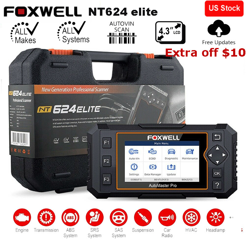 Foxwell NT624 Elite All System Car OBD2 Scanner Diagnostic Scan Tool EPB Oil SRS