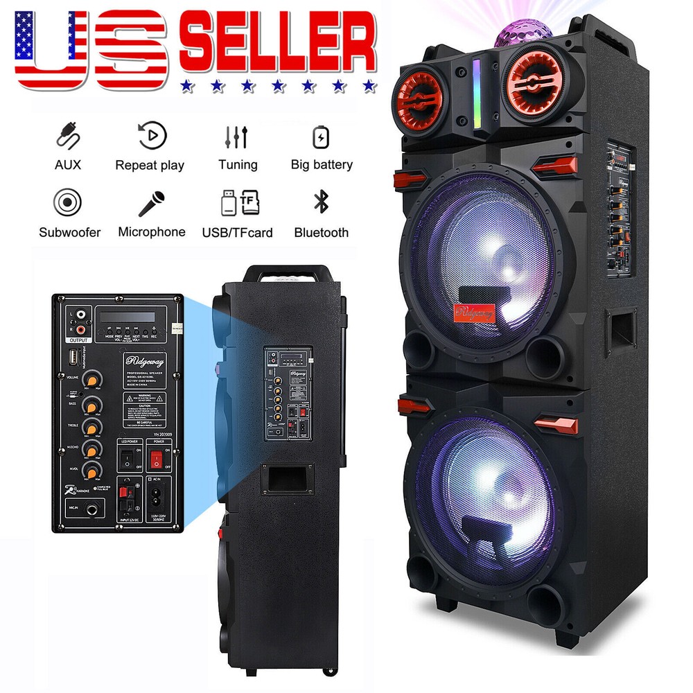 Dual 10″ Subwoofer Bluetooth Speaker 9000W Rechargable Party w/LED FM Karaok DJ
