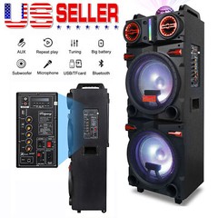 Dual 10″ Subwoofer Bluetooth Speaker 9000W Rechargable Party w/LED FM Karaok DJ