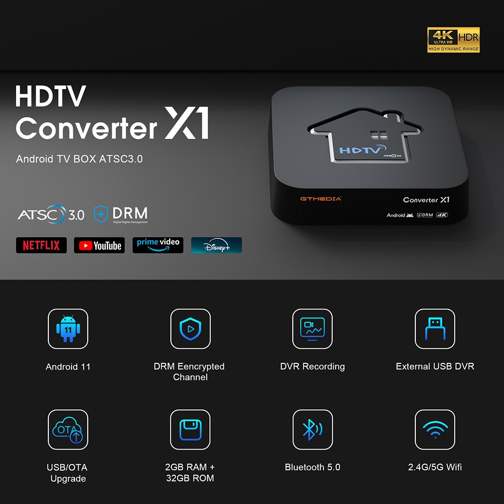 4k ATSC 3.0/1.0 Digital Converter Cable TV Box Over the Air Tuner DVR Recorder