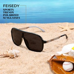 FEISEDY Polarized Sunglasses Men Mirrored One 58mm, Black Frame and Grey Lens