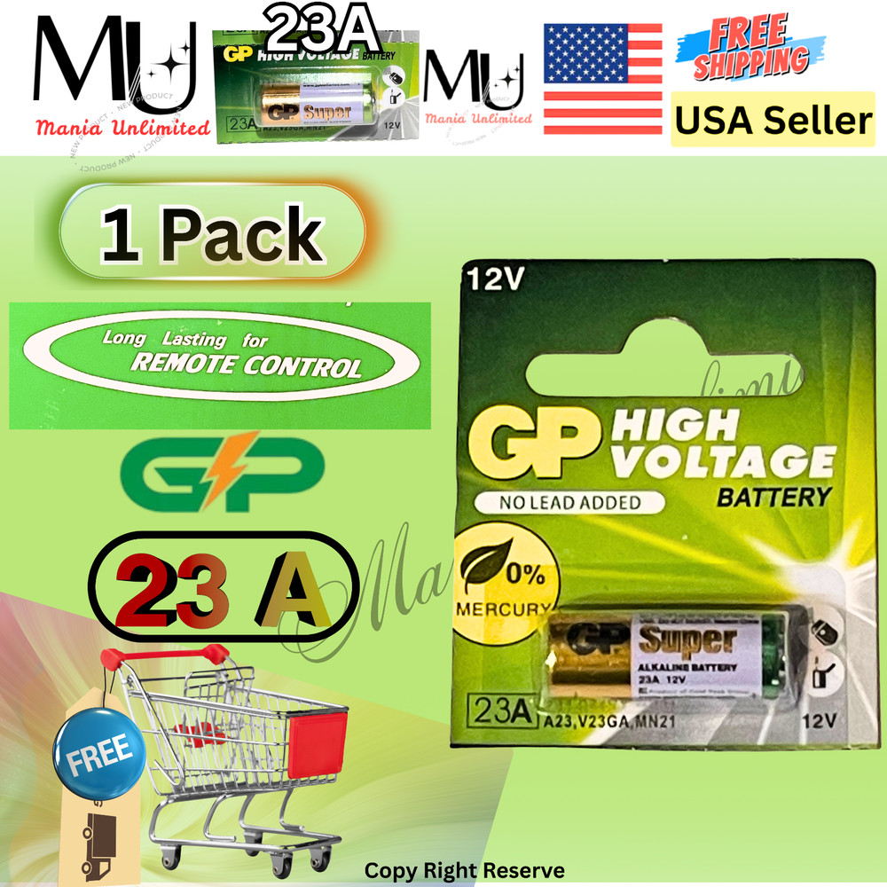 GP 1 X PACK A23 12V Alkaline 23-A replacement battery For Remote Garage Key Fobs