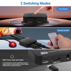 8K HDMI Switch Splitter 2 in 1 Out, Bi-Directional Switcher Support 48Gbps 4K…