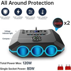 7-in-1 Car Cigarette Lighter Socket 3-USB Charger Splitter Outlet Power Adapter
