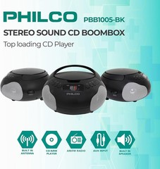 Philco Portable CD Player Boombox with Speakers, Radio, CD, 3.5mm Aux, LED