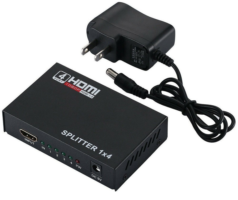 1×4 HDMI Splitter, 1 in 4 Out HDMI Splitter Audio Video Distributor Box 3D & 4K