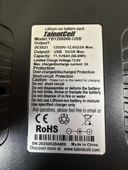 TalentCell Rechargeable 12V 6000mAh/5V 12000mAh DC Output Lithium Ion Battery