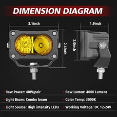 2x 3″ LED Pods Light Bar Amber Yellow Fog Lamp Offroad Driving Pod Truck ATV UTV