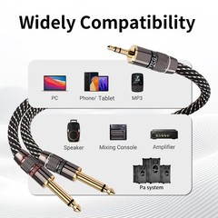 3.5mm TRS to Dual 6.35mm TS Y Splitter Audio Cord, 1/8 to 1/4 Stereo Cable wi…