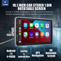 Rotatable 10.1” Android 15 Touch Screen Car Stereo Radio GPS Wifi Single 1 DIN