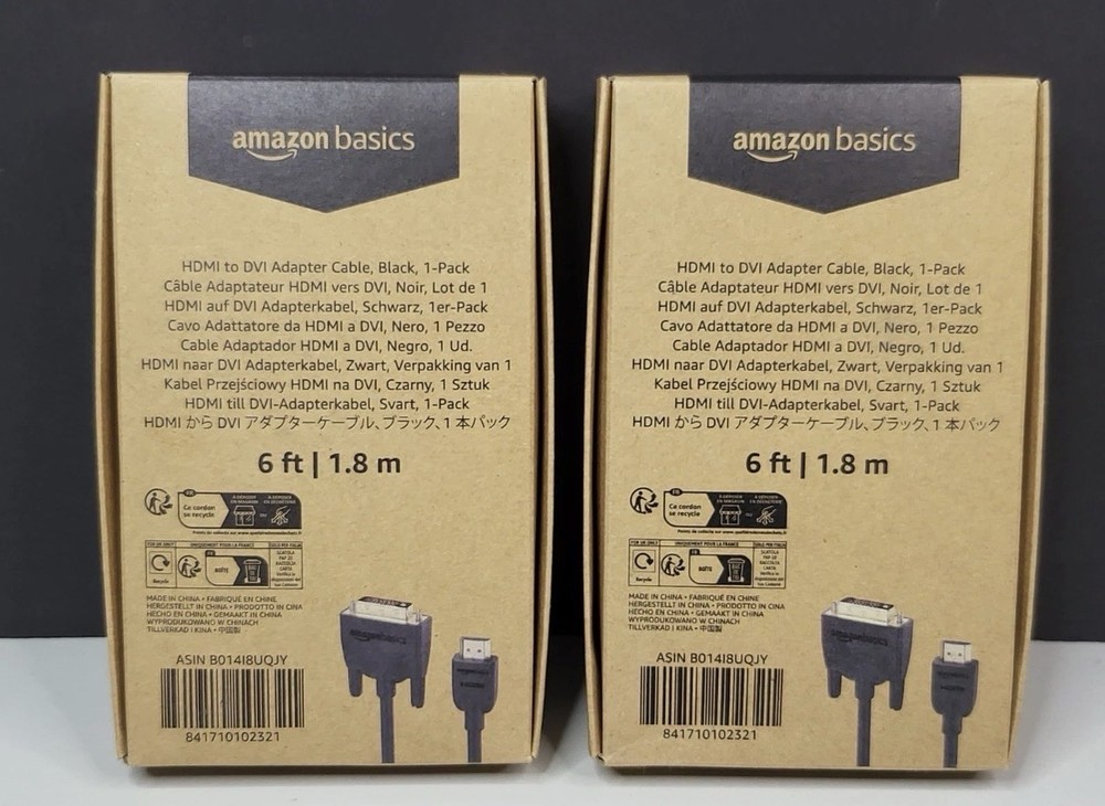 2 Pack Amazon Basics HDMI to DVI Adapter Cable, Bi-Directional 1080p