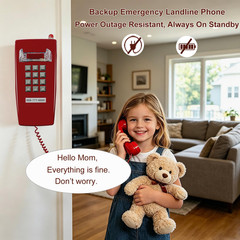 Traditional Red Wall Phones for Landline Mechanical Ringing, Classic 2554 Wall T