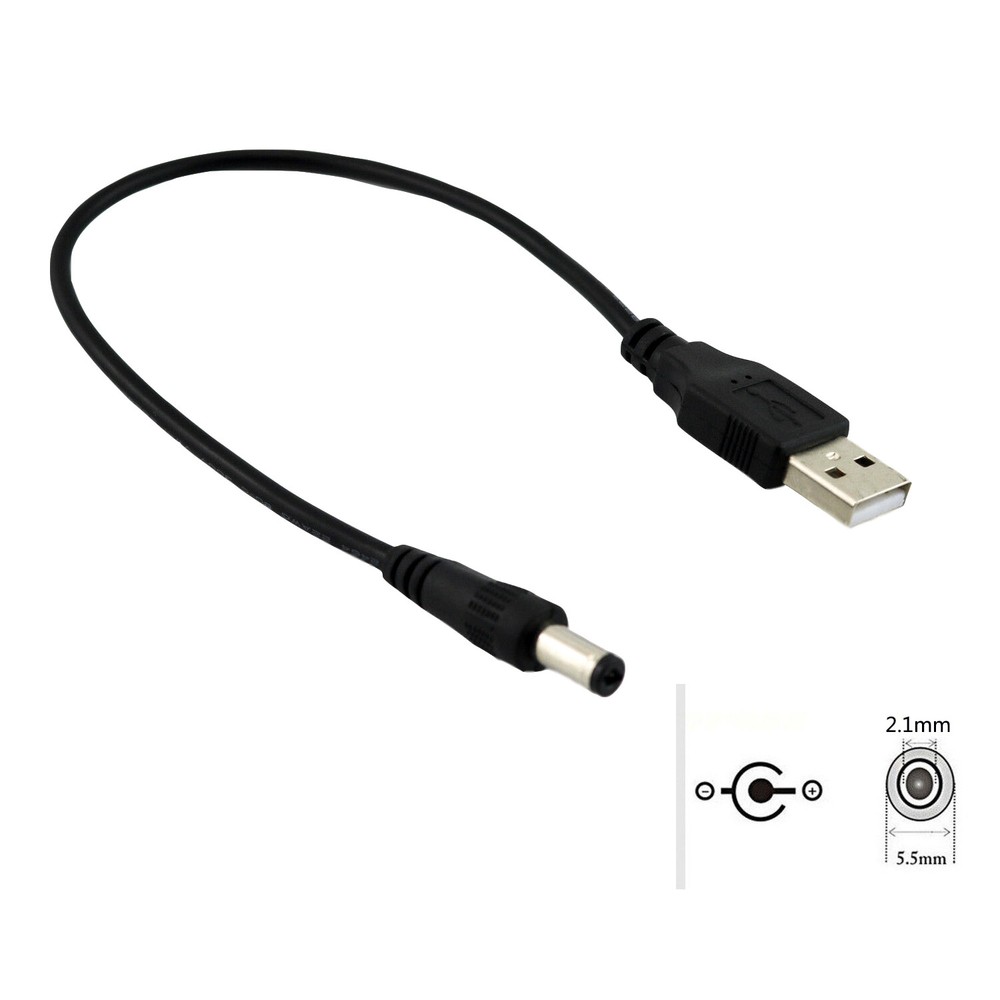 USB 2.0 Type A Male to 5.5x 2.1mm Male 5V DC Power Charging Extension Cable 25cm