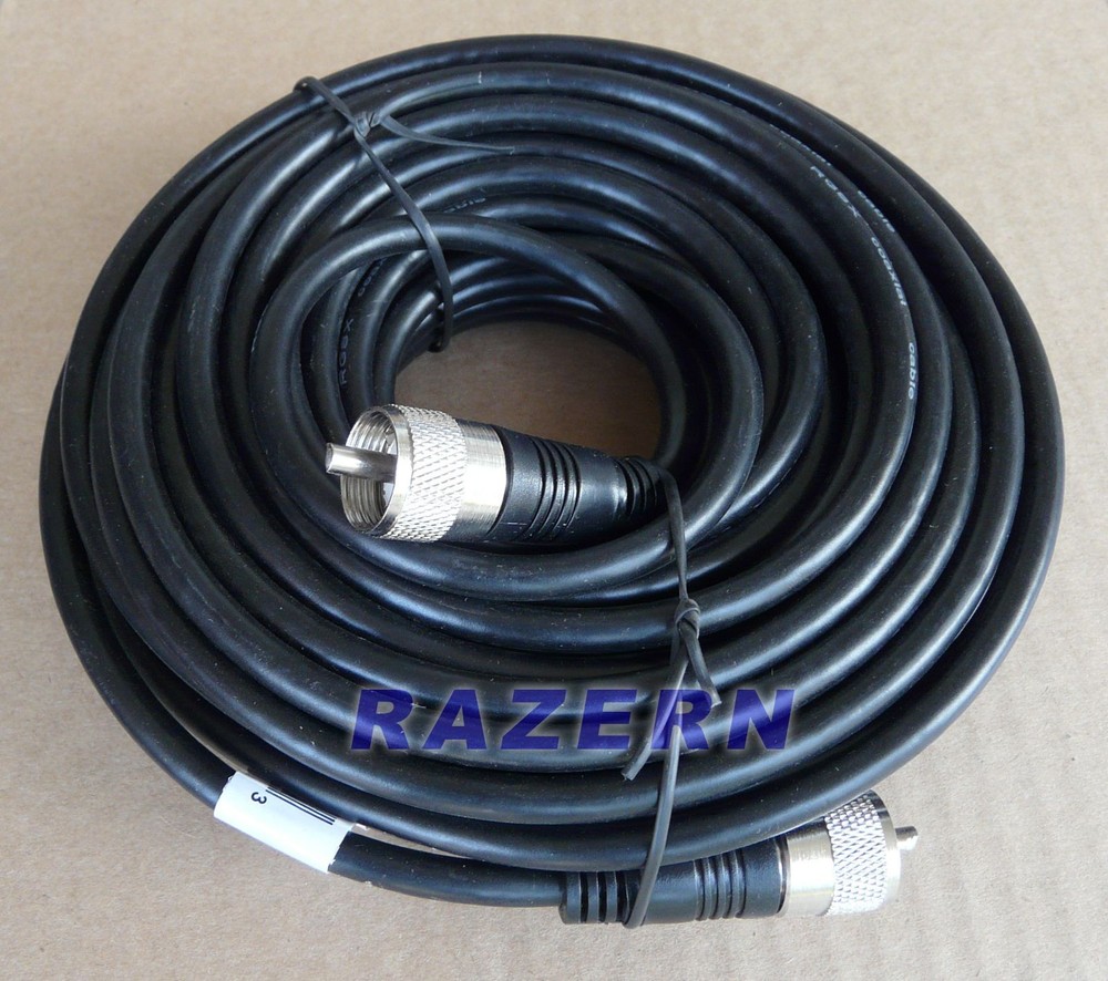 50 ft RG8X coax coaxial UHF PL-259 connectors amateur ham CB radio antenna cable